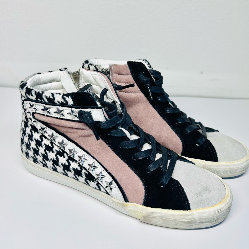 Vintage Havana Suede Gingham Multi Distressed Star Hightop Sneakers